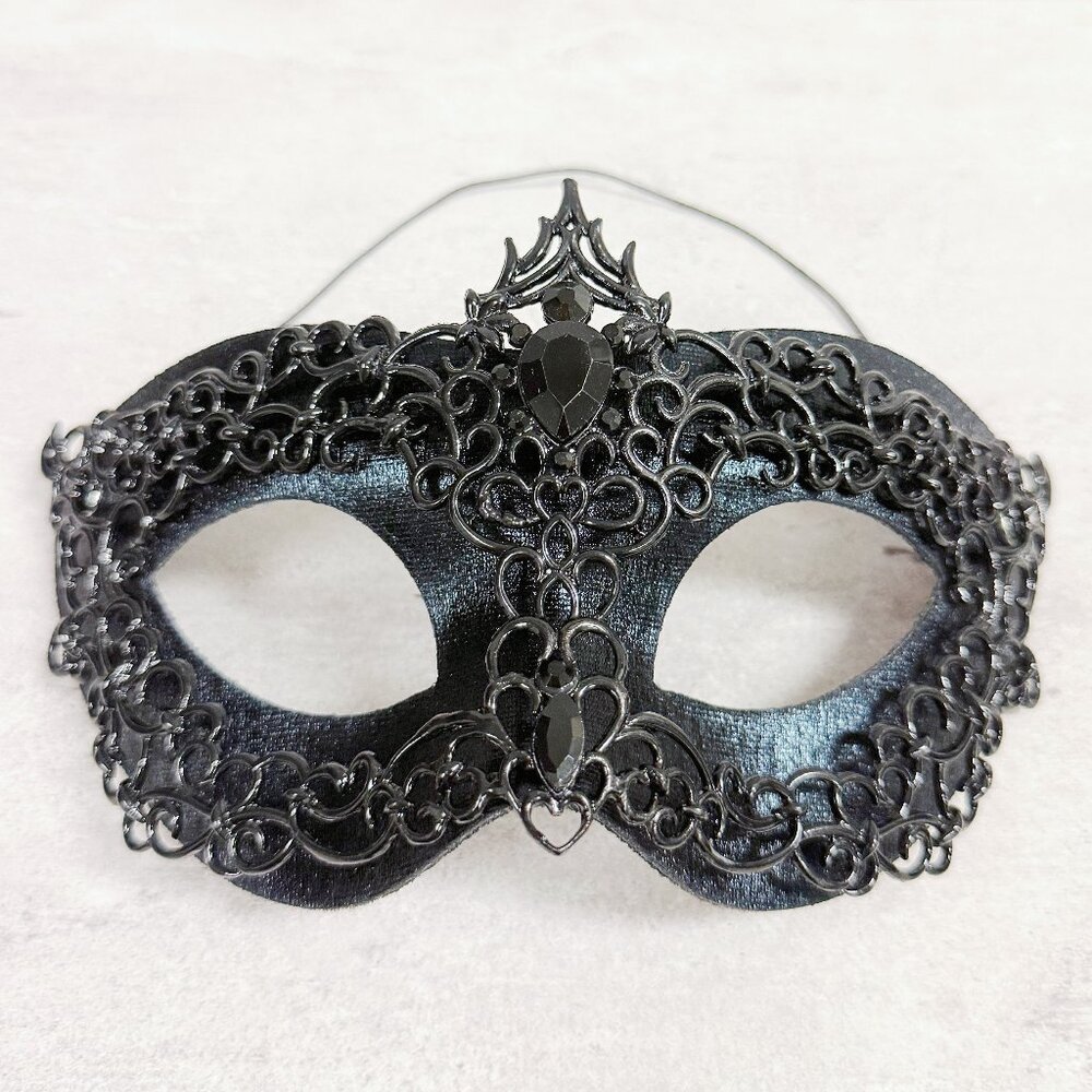Mens masquerade mask, Black metal mask, Venetian mask, Prom mask, 2 in 1 mask